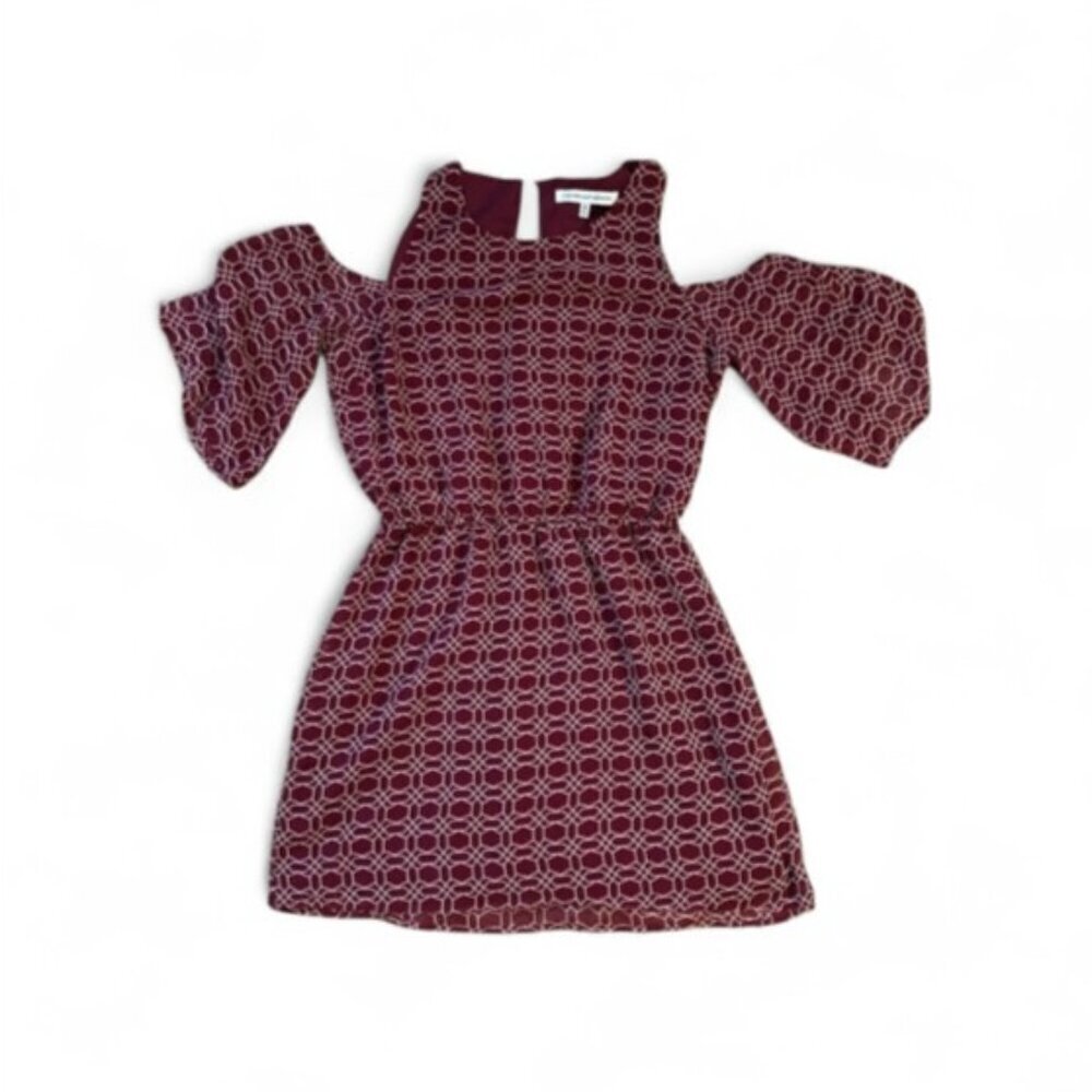 Cupcakes & Cashmere Women M Cold Shoulder Romper Dress Burgundy Geometric - Picture 4 of 11